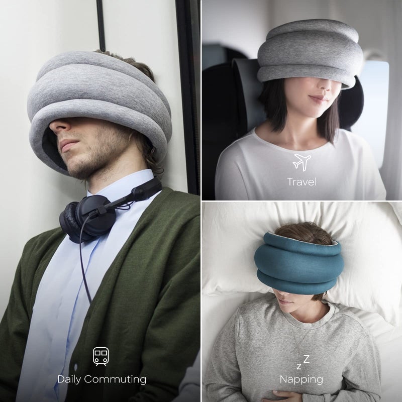 OSTRICH PILLOW وسادة أوسترش بيلو لايت للسفر والتنقل ووسادة القيلولة - راحة ممتازة وخفيفة الوزن، قابلة للتعديل على رأسك، صغيرة ومتعددة الاستخدامات (أزرق هادئ) - Image 4